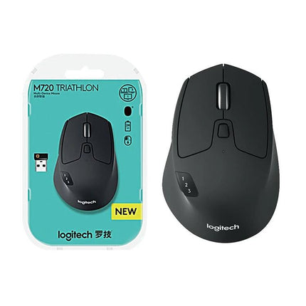 Logitech M720 Wireless Mouse for Multi-Device Connectivity and Comfort - black ergonomic wireless mouse with Bluetooth and Unifying receiver
