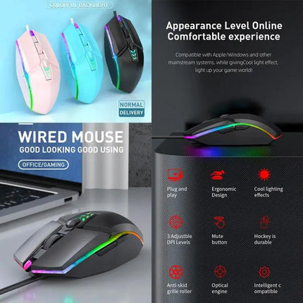 Colorful Wired USB Gaming Mouse for Office and Everyday Use