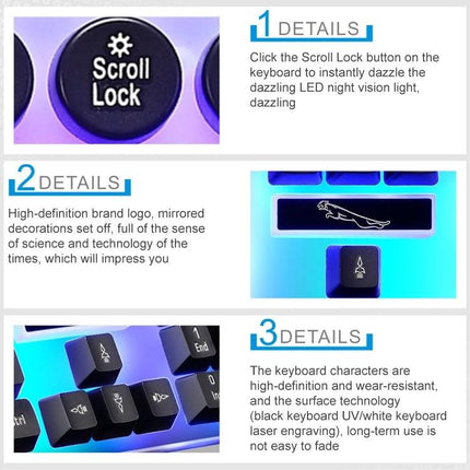 ZGB G21 Luminous Wired Keyboard and Mouse Set for Daily Use close-up of glowing scroll lock key and illuminated keycap details