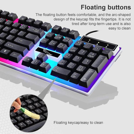 ZGB G21 Luminous Wired Keyboard and Mouse Set for Daily Use showing glowing floating keys and easy-to-clean keycaps
