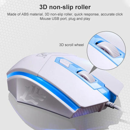 ZGB G21 Luminous Wired Keyboard and Mouse Set for Daily Use white wired mouse with 3D non-slip scroll wheel and blue luminous accent