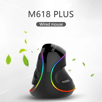 DELUX Ergonomic Vertical Mouse for Comfortable Computing - black M618 PLUS wired vertical mouse with RGB accents and ergonomic handshake grip