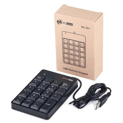 MC Saite 19-Key Wired Numeric Keyboard for Everyday Computing — black USB numeric keypad with cable and retail box