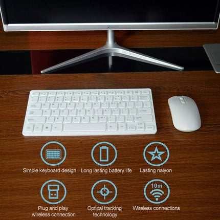 MC Saite Wireless Keyboard and Mouse Set for Daily Computing on desk with compact white 78-key keyboard and mouse, 2.4G wireless, plug-and-play