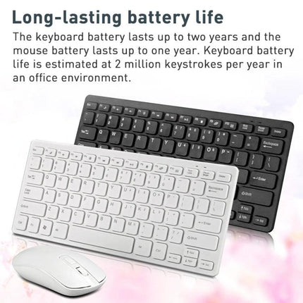 MC Saite Wireless Keyboard and Mouse Set for Daily Computing slim white keyboard and compact mouse showcasing long-lasting battery life