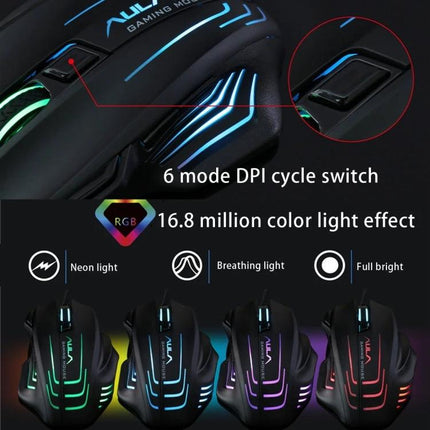 Aula Ghost Shark II Wired Gaming Mouse with Colorful Lights ergonomic wired gaming mouse with 16.8M RGB lighting and 6-mode DPI switch