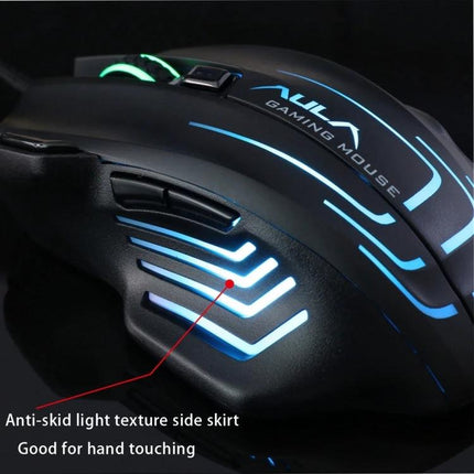 Aula Ghost Shark II Wired Gaming Mouse with Colorful Lights ergonomic wired gaming mouse with RGB side lighting and anti-skid texture