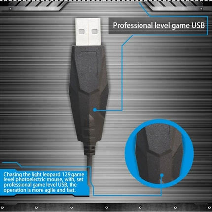 Chasing Leopard Wired Gaming Mouse with Counter Weight USB connector close-up showing professional game USB and textured cable housing