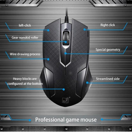 Chasing Leopard Wired Gaming Mouse with Counter Weight black ergonomic gaming mouse top view highlighting buttons, scroll, weight and grip