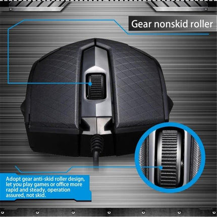 Chasing Leopard Wired Gaming Mouse with Counter Weight black textured ergonomic design with gear nonskid roller and braided cable