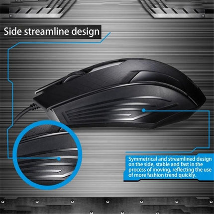 Chasing Leopard Wired Gaming Mouse with Counter Weight showing streamlined side design, textured grip and wired connection for precision gaming