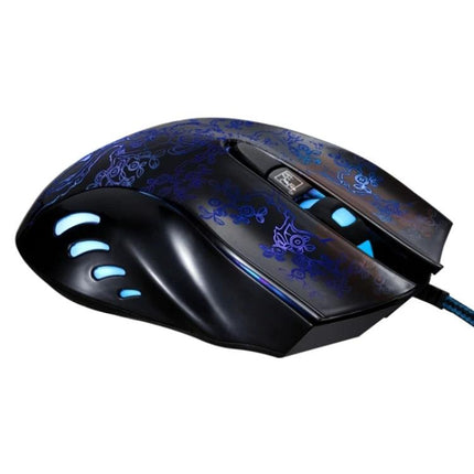 ZGB 169 Wired Optical Gaming Mouse for Precise E-Sports Control - black ergonomic gaming mouse with blue floral design and LED accents
