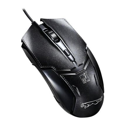 Chasing Leopard Wired Adjustable Gaming Mouse for Daily Use - black ergonomic wired gaming mouse with textured grip, responsive scroll wheel and symmetrical non-slip side wings