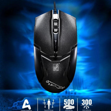 Chasing Leopard Wired Adjustable Gaming Mouse for Daily Use - black symmetrical wired gaming mouse with textured grips, responsive scroll wheel, ergonomic design