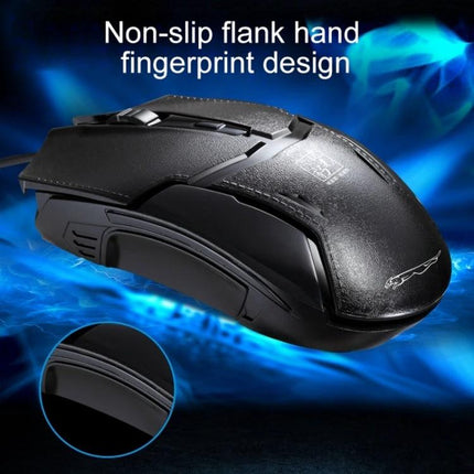 Chasing Leopard Wired Adjustable Gaming Mouse for Daily Use black symmetrical wired mouse with non-slip flank hand fingerprint design and side wings