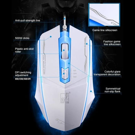 Chasing Leopard Wired Optical Gaming Mouse in Black - sleek wired gaming mouse with DPI switch, anti-slip design and LED accents