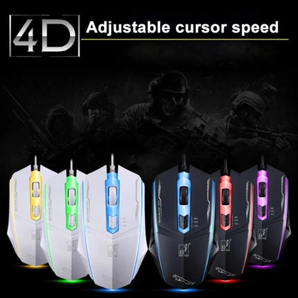 Chasing Leopard Wired Optical Gaming Mouse in Black with adjustable cursor speed and RGB lighting, lineup of white and black color variants
