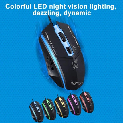 Chasing Leopard Wired Optical Gaming Mouse in Black with colorful LED night vision lighting and ergonomic design for precise gaming control