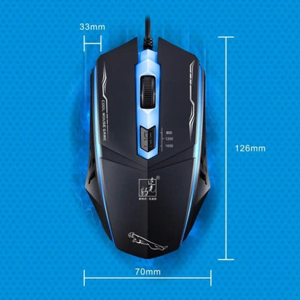 Chasing Leopard Wired Optical Gaming Mouse in Black top view showing measurements 126x70x33mm optical sensor DPI switch