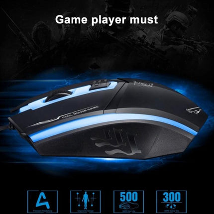 Chasing Leopard Wired Optical Gaming Mouse in Black – black wired gaming mouse with blue LED accents and ergonomic design for precise optical tracking