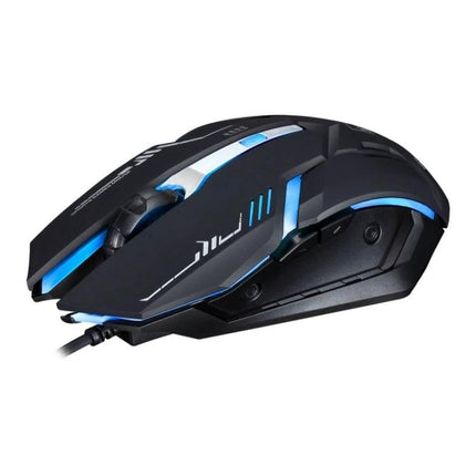 Chasing Leopard V17 Wired Gaming Mouse for Everyday Precision - black ergonomic wired mouse with blue LED lighting and programmable buttons