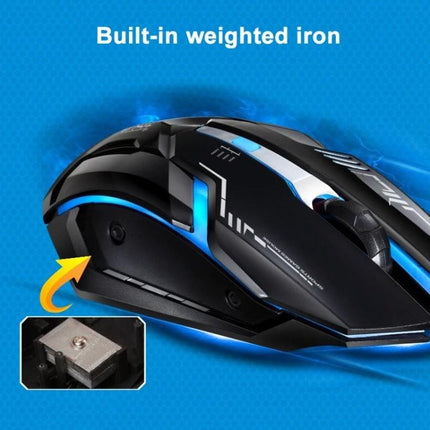 Chasing Leopard V17 Wired Gaming Mouse for Everyday Precision showing built-in weighted iron and ergonomic design with adjustable DPI