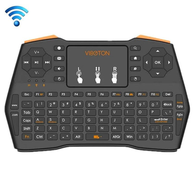 VIBOTON Mini Wireless Keyboard with Touchpad for TV and Computers — compact black wireless mini keyboard with touchpad and media keys