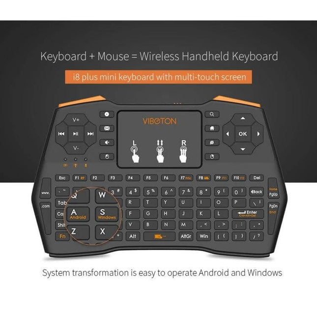 VIBOTON Mini Wireless Keyboard with Touchpad for TV and Computers compact wireless handheld keyboard with touchpad for smart TV and PC control