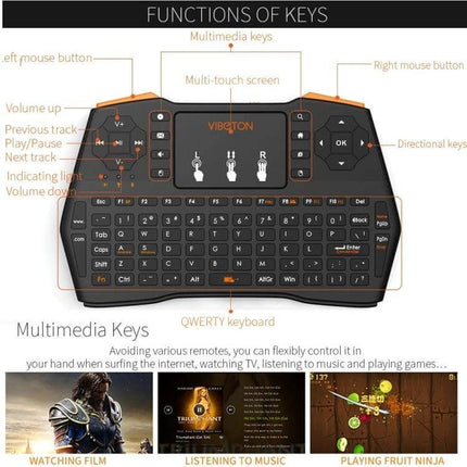 VIBOTON Mini Wireless Keyboard with Touchpad for TV and Computers compact ergonomic mini keyboard with touchpad and multimedia keys