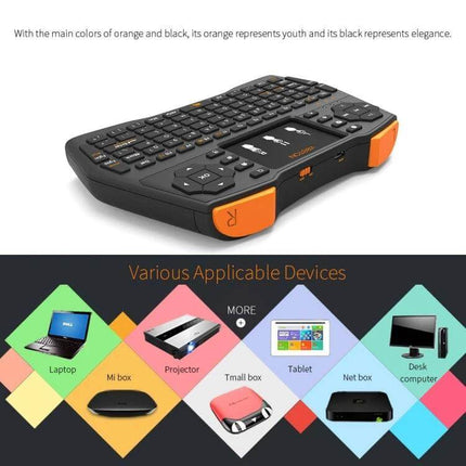 VIBOTON Mini Wireless Keyboard with Touchpad for TV and Computers compact orange black keyboard with touchpad for couch TV control and laptop use