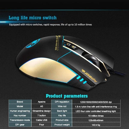 iMICE A5 Wired Gaming Mouse for Everyday Computing and Precision Control - black wired mouse with adjustable DPI and ergonomic buttons