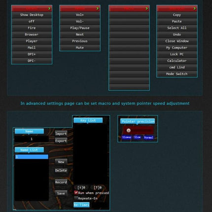iMICE A5 Wired Gaming Mouse for Everyday Computing and Precision Control — software macro and pointer precision settings screenshot