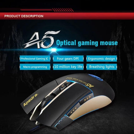 iMICE A5 Wired Gaming Mouse for Everyday Computing and Precision Control - black ergonomic wired optical mouse with DPI buttons and breathing lights