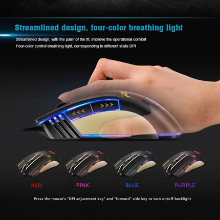 iMICE A5 Wired Gaming Mouse for Everyday Computing and Precision Control - black wired optical mouse with four-color breathing LED and adjustable DPI