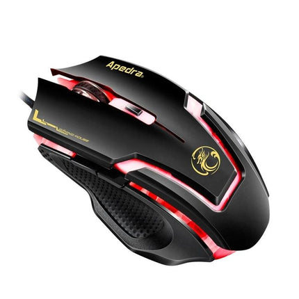iMICE A9 Wired Optical Gaming Mouse with Adjustable DPI for PC - black ergonomic wired gaming mouse with red LED lighting and textured grip