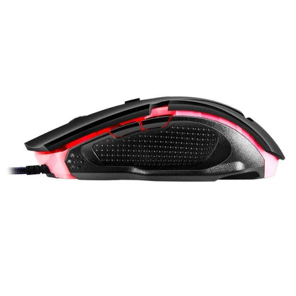 iMICE A9 Wired Optical Gaming Mouse with Adjustable DPI for PC — black ergonomic wired mouse with red LED accents and textured grip