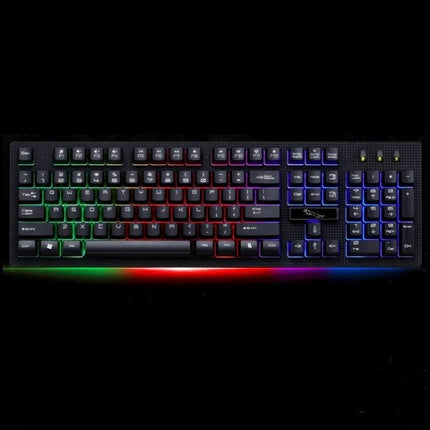 104-Key Mechanical Feel Backlit Gaming Keyboard for Everyday Use with rainbow RGB backlit suspension design for gaming and late-night typing
