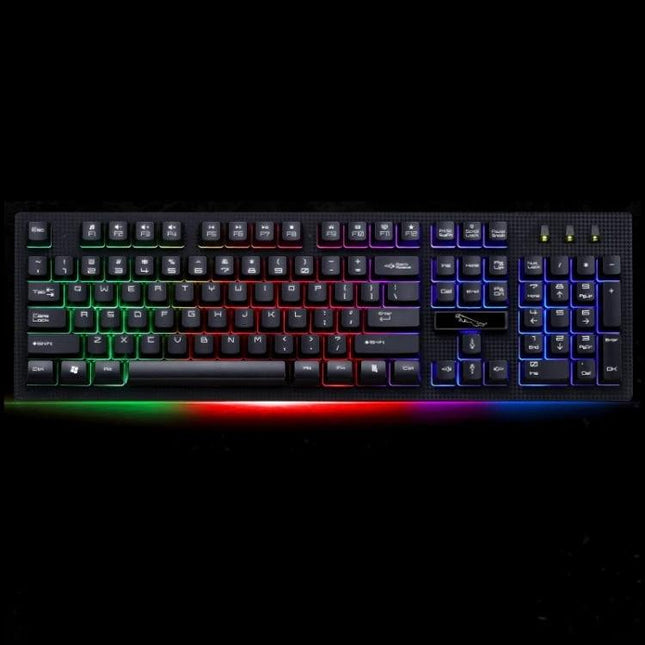 104-Key Mechanical Feel Backlit Gaming Keyboard for Everyday Use with rainbow RGB backlit suspension design for gaming and late-night typing
