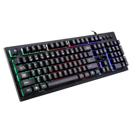 104-Key Mechanical Feel Backlit Gaming Keyboard for Everyday Use angled RGB backlit 104-key keyboard with suspension key design