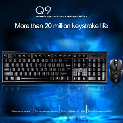 Chasing Leopard Q9 Ergonomic Keyboard and Mouse for Work and Gaming black grid-texture ergonomic wired set