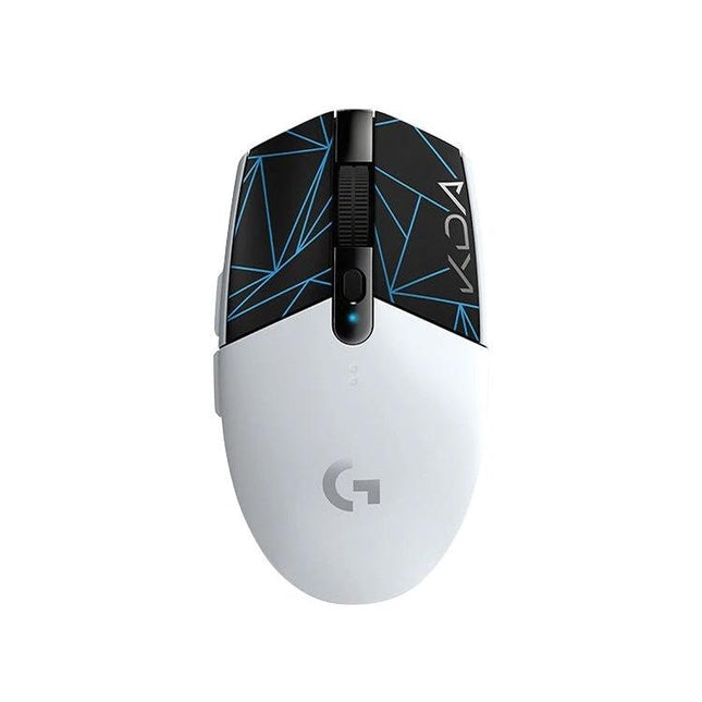 Logitech Wireless Gaming Mouse for Everyday Computing – G304 white wireless mouse with HERO sensor and geometric top pattern