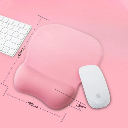 Montian Soft Memory Foam Oval Mouse Pad for Daily Use pink wrist support pad shown with keyboard and mouse, ergonomic 245x195x23mm