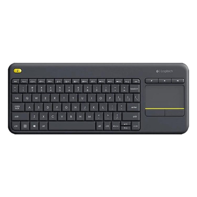 Logitech K400 Plus Wireless Keyboard for Living Room Navigation - compact black wireless keyboard with integrated touchpad for smart TV and media control