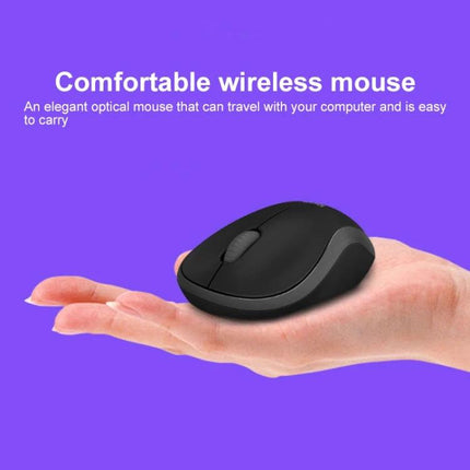 Logitech Wireless Keyboard and Mouse Set for Daily Computing – compact black wireless mouse shown on hand, comfortable ergonomic design, 2.4GHz connection