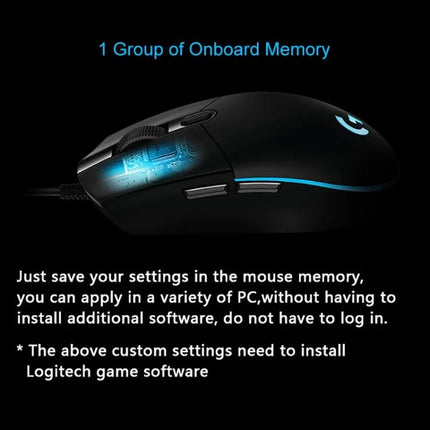 Logitech White Wired RGB Gaming Mouse for Everyday Precision Control - black mouse side view showing onboard memory and programmable buttons