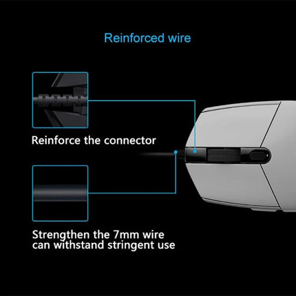 Logitech White Wired RGB Gaming Mouse for Everyday Precision Control - white mouse close-up showing reinforced 7mm wired connector and durable cable protection