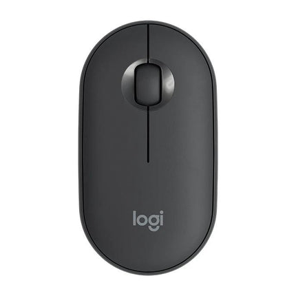 Logitech Pebble Portable Wireless Mouse with Silent Clicks in dark gray, slim portable design for quiet work and travel