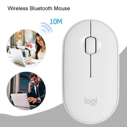 Logitech Pebble Portable Wireless Mouse with Silent Clicks — slim white portable Bluetooth mouse for quiet work and travel