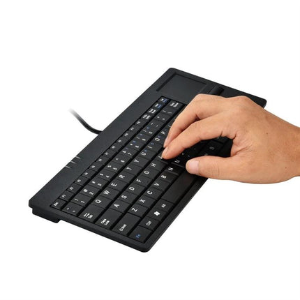 Ultra-Thin 82-Key Wired Keyboard with Touch Pad for Computers compact black keyboard with integrated touchpad and hand typing
