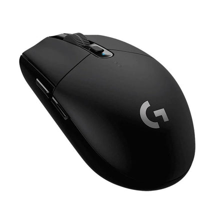 Logitech G304 Wireless Gaming Mouse with Customizable Buttons in matte black showing side buttons and scroll wheel